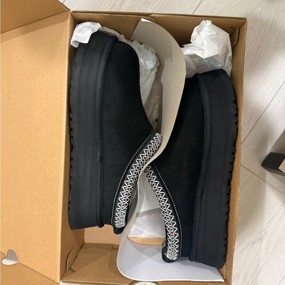 UGG Black Mules with White Stitching